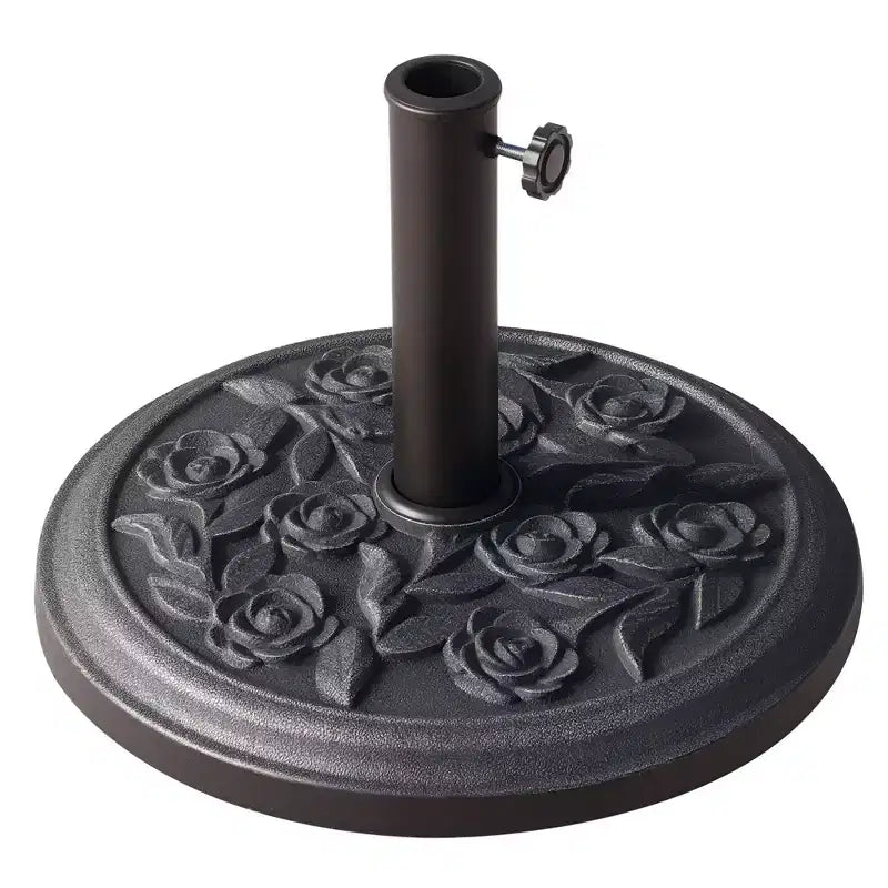 18 Round Resin Umbrella Base Stand, 20 lbs Market Parasol Holder with Decorative Rose Floral Pattern
