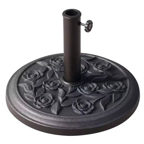 18 Round Resin Umbrella Base Stand, 20 lbs Market Parasol Holder with Decorative Rose Floral Pattern
