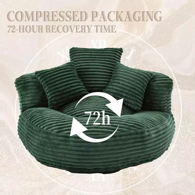 Καναπές Bean Bag για ενήλικες και παιδιά, υπερμεγέθης πολυθρόνα πουφ από κοτλέ ύφασμα με 3 μαξιλάρια και μπράτσα για το σαλόνι και την κρεβατοκάμαρα