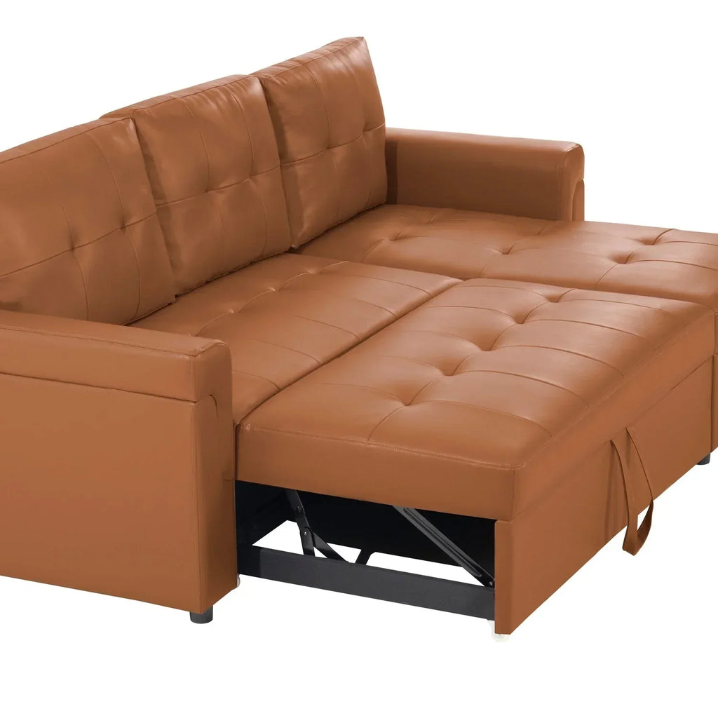 Convertible Reversible Sectional Sofa with Pull-Out Sleeper Bed, Hidden Storage Chaise, and Durable Legs