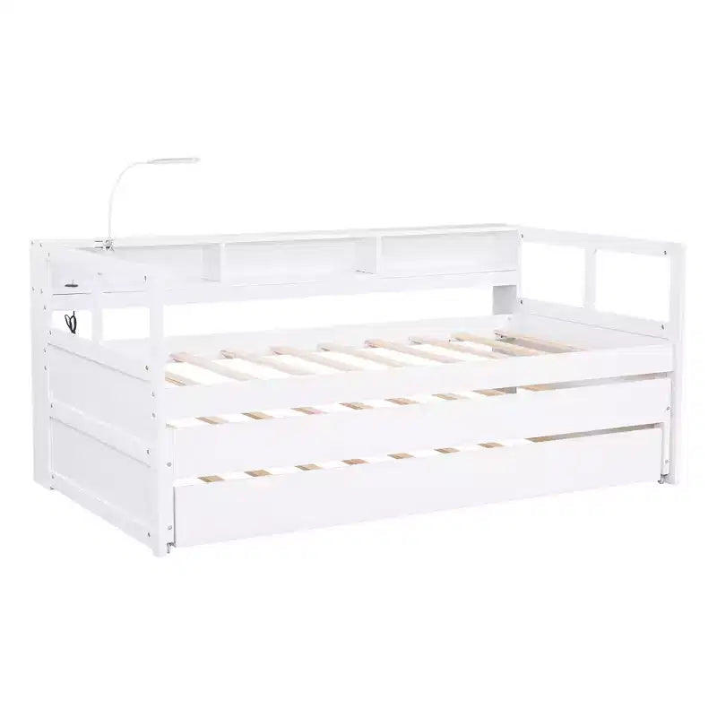 Ξύλινο ανάκλιντρο Whisen Twin XL με 2 πτυσσόμενα κρεβάτια, 3 θήκες αποθήκευσης, 1 δωρεάν φωτιστικό και θύρα φόρτισης USB