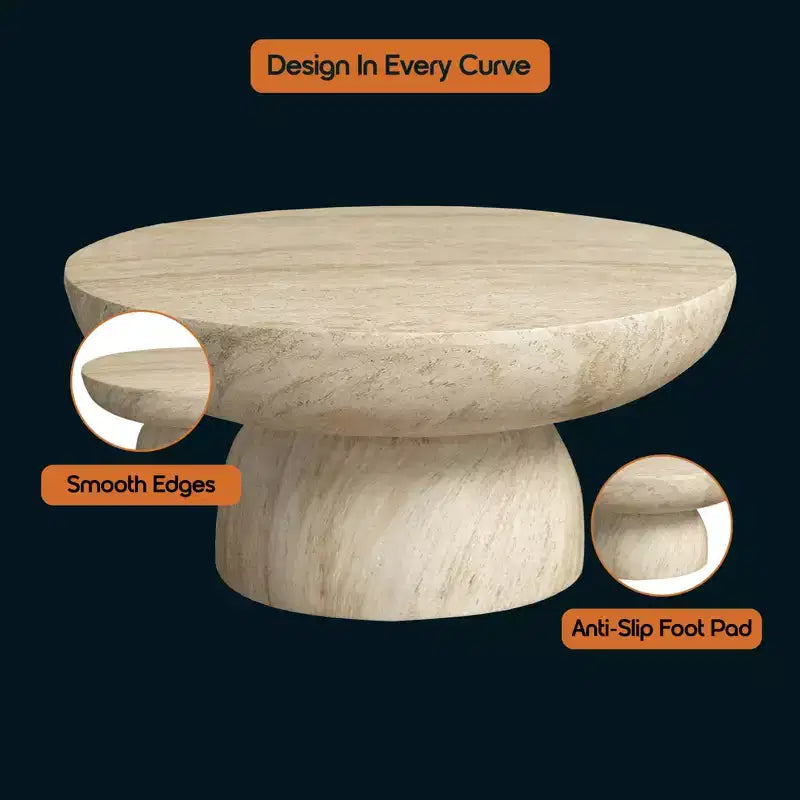 Στρογγυλό τραπεζάκι σαλονιού από Fiberstone, γλυπτό βοηθητικό τραπεζάκι εσωτερικού και εξωτερικού χώρου με αντιολισθητικά πέλματα