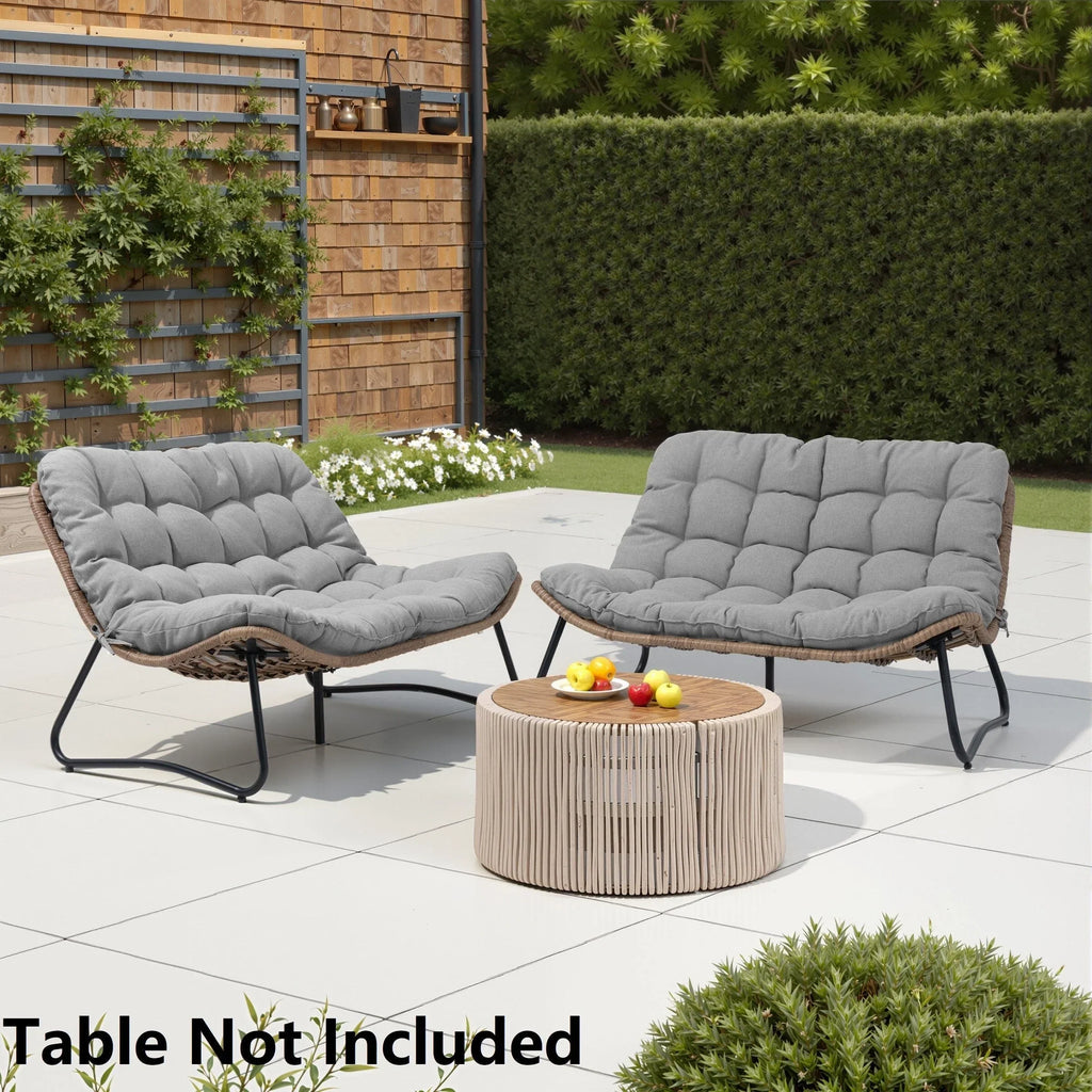 Διπλή πολυθρόνα Papasan Loveseat με μαξιλάρι, από ρατάν PE παντός καιρού και μεταλλικό σκελετό για εσωτερικούς και εξωτερικούς χώρους