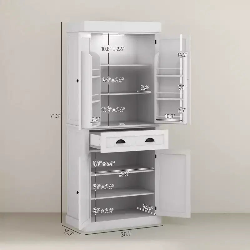 Ντουλάπι κουζίνας 180 εκ. με φωτισμό LED, 6 ράφια στις πόρτες, ένα συρτάρι και 4 ρυθμιζόμενα ράφια