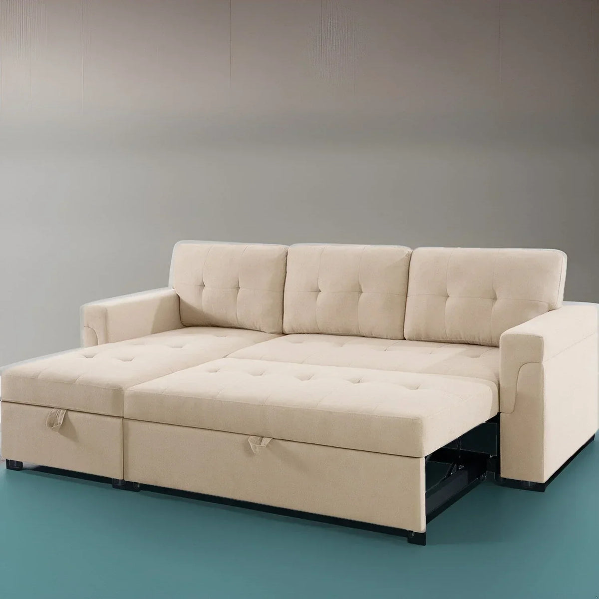 Convertible Reversible Sectional Sofa with Pull-Out Sleeper Bed, Hidden Storage Chaise, and Durable Legs