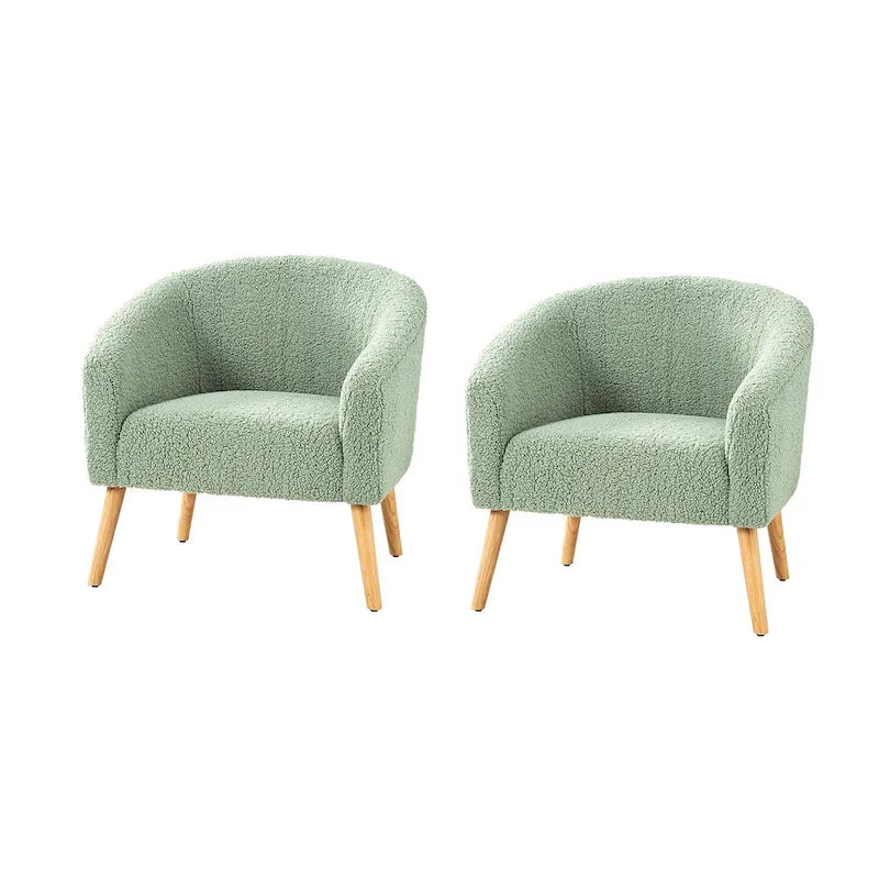 Πολυθρόνα Sheila Modern 30 W από μπουκλέ ύφασμα με πόδια από μασίφ ξύλο, σετ των 2 από την HULALA HOME