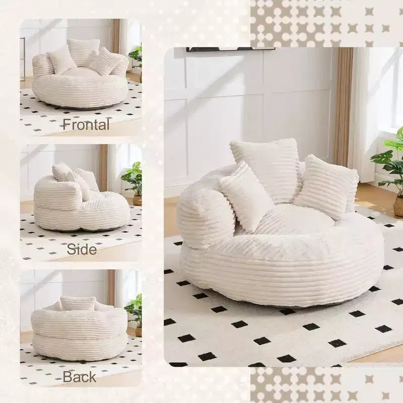 Καναπές Bean Bag για ενήλικες και παιδιά, υπερμεγέθης πολυθρόνα πουφ από κοτλέ ύφασμα με 3 μαξιλάρια και μπράτσα για το σαλόνι και την κρεβατοκάμαρα
