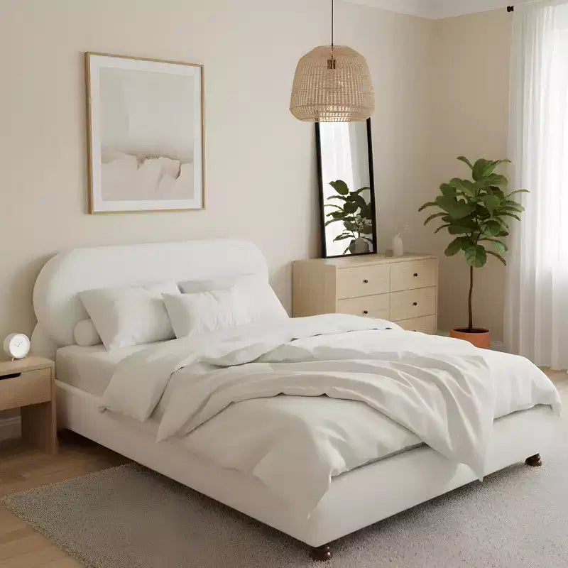 Κρεβάτι με επένδυση boucle Christopher Knight Home Matteo, μοντέρνο, από ξύλο καουτσουκόδεντρου