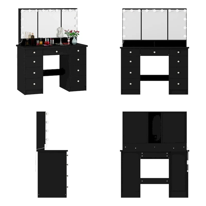 Luxurious LED Makeup Vanity with 9 Drawers Elegant Makeup Station