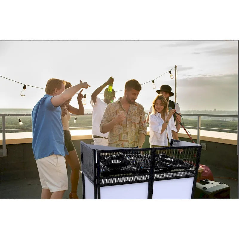 Portable DJ Booth Table Set with Integrated Lighting Scrims, Sturdy Carry Case, and Compact 40x20 inch Dimensions