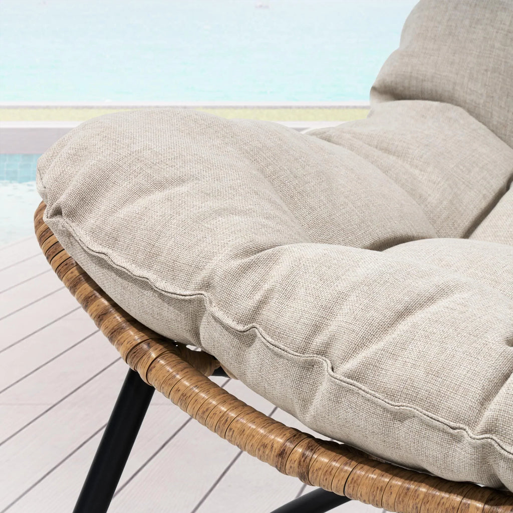 Διπλή πολυθρόνα Papasan Loveseat με μαξιλάρι, από ρατάν PE παντός καιρού και μεταλλικό σκελετό για εσωτερικούς και εξωτερικούς χώρους