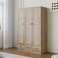 Ντουλάπα Rattan Famapy με 3 Συρτάρια, 3 Πόρτες από Διαπνέον Rattan, Ψηλή Ντουλάπα Αποθήκευσης σε Αγροτικό Στυλ για την Κρεβατοκάμαρα