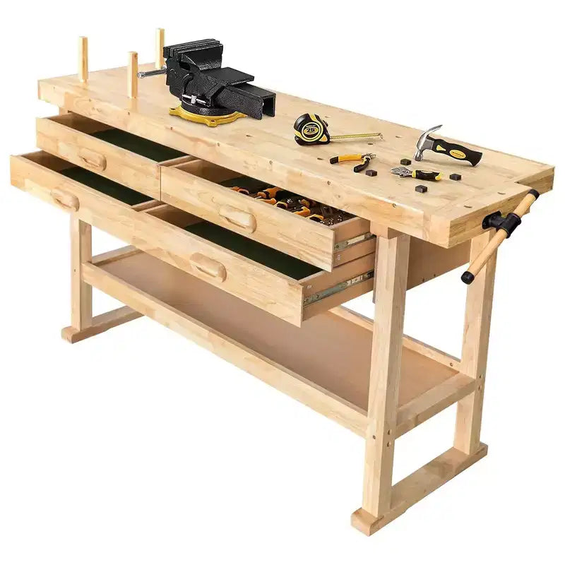 Πάγκος εργασίας Olympia Tools 60 από σκληρό ξύλο καουτσουκόδεντρου, 4 συρτάρια, χωρητικότητα βάρους 450 λίβρες