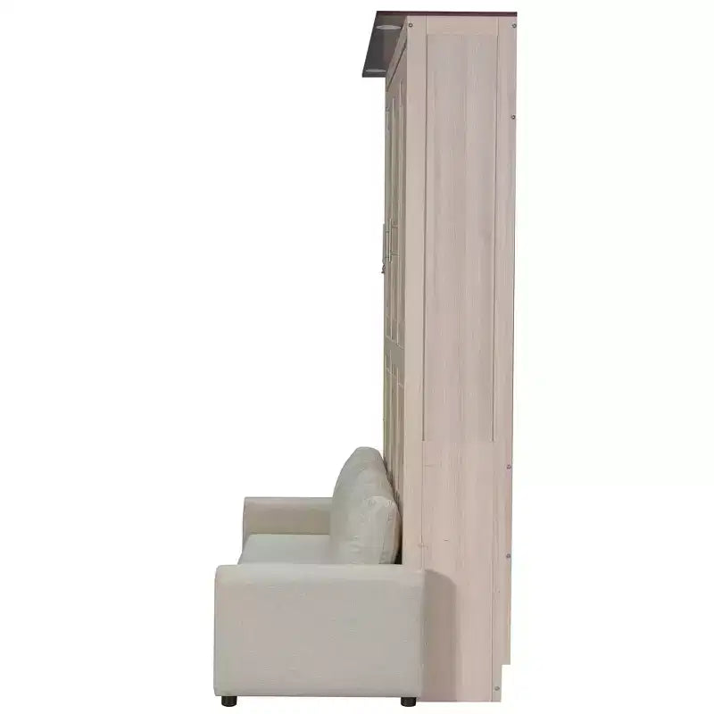Επικλινές κρεβάτι Queen Size με καναπέ, ξύλινο ντουλάπι-κρεβάτι Queen με φωτισμό LED, πτυσσόμενο κρεβάτι τοίχου για ξενώνα, μπεζ