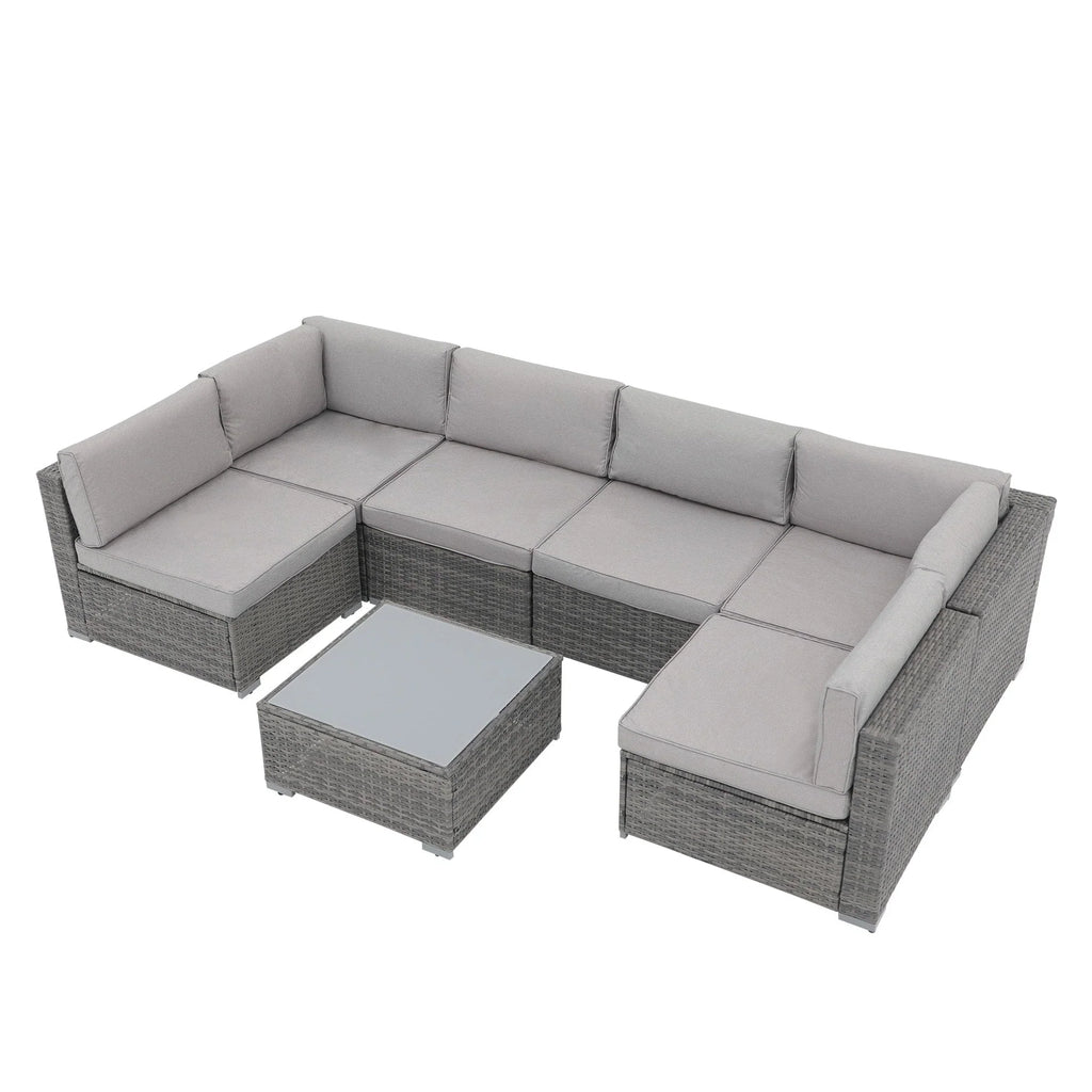 Wicker/ Steel 7-piece Outdoor Cushioned Sectional Sofa Set