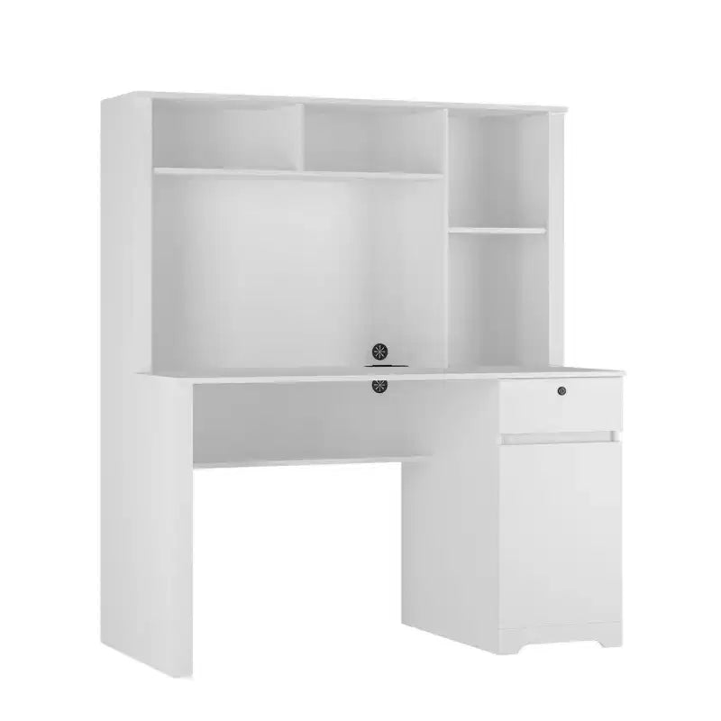 Μοντέρνο γραφείο υπολογιστή 51,18 ιντσών με ραφιέρα και βιβλιοθήκη, γραφείο εργασίας με άφθονο αποθηκευτικό χώρο, γραφείο γραφής για μελέτη, αναγνωστήριο