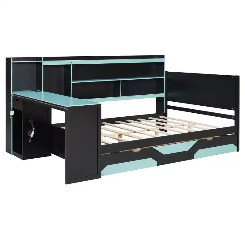 Gamer Hub Daybed με Γραφείο, Φώτα RGB, Σταθμό Φόρτισης, Συρτάρια Αποθήκευσης & Κεφαλάρι-Βιβλιοθήκη