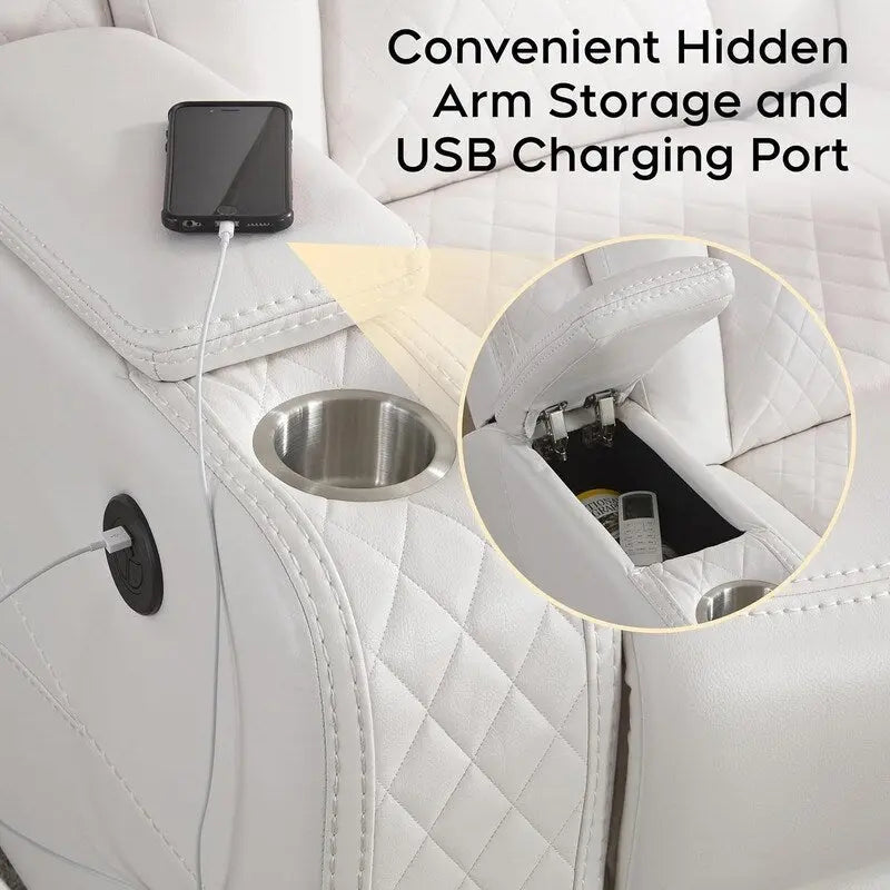 Ηλεκτρικός καναπές ανάκλισης με ασύρματο φορτιστή, φως ανάγνωσης για το σαλόνι, τεχνητό δέρμα, φως LED, θύρα AC/USB, ποτηροθήκη, μαύρος