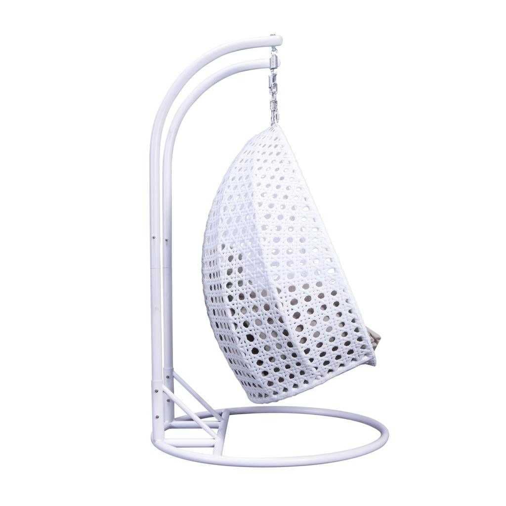 LeisureMod Κρεμαστή Πολυθρόνα Egg 2 Ατόμων με Βάση - Εξωτερική/Εσωτερική Κούνια-Αιώρα από Ρατάν με Μαξιλάρια