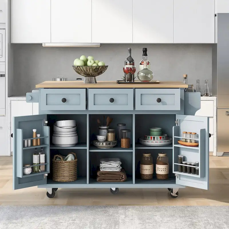 Kitchen Cart With Rubber Wood Drop-Leaf Countertop