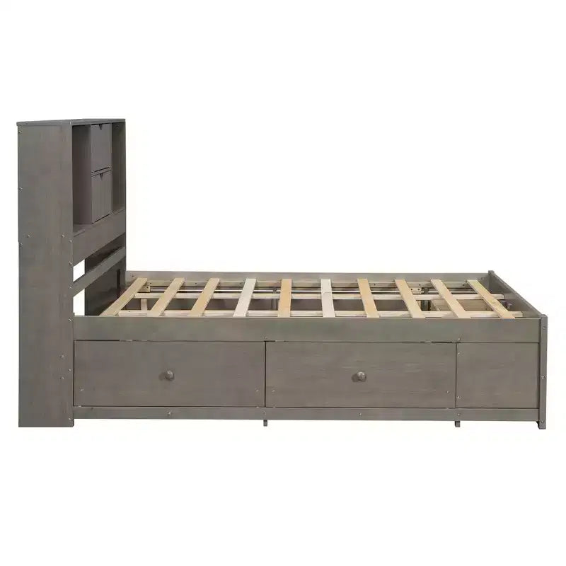 Κρεβάτι πλατφόρμα Queen Size με ράφι αποθήκευσης και 8 συρτάρια, εύκολη συναρμολόγηση