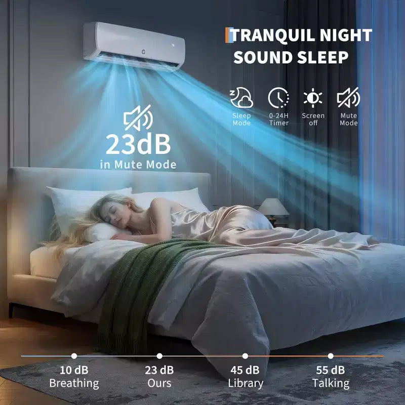 Εξαιρετικά αθόρυβο 42dB|Επιτοίχιο κλιματιστικό Mini-Split 12000 BTU 19 SEER με αντλία θερμότητας|Λειτουργία 3-σε-1 ψύξης, θέρμανσης & αφύγρανσης|Σύστημα κλιματισμού Inverter 230V σε λευκό χρώμα