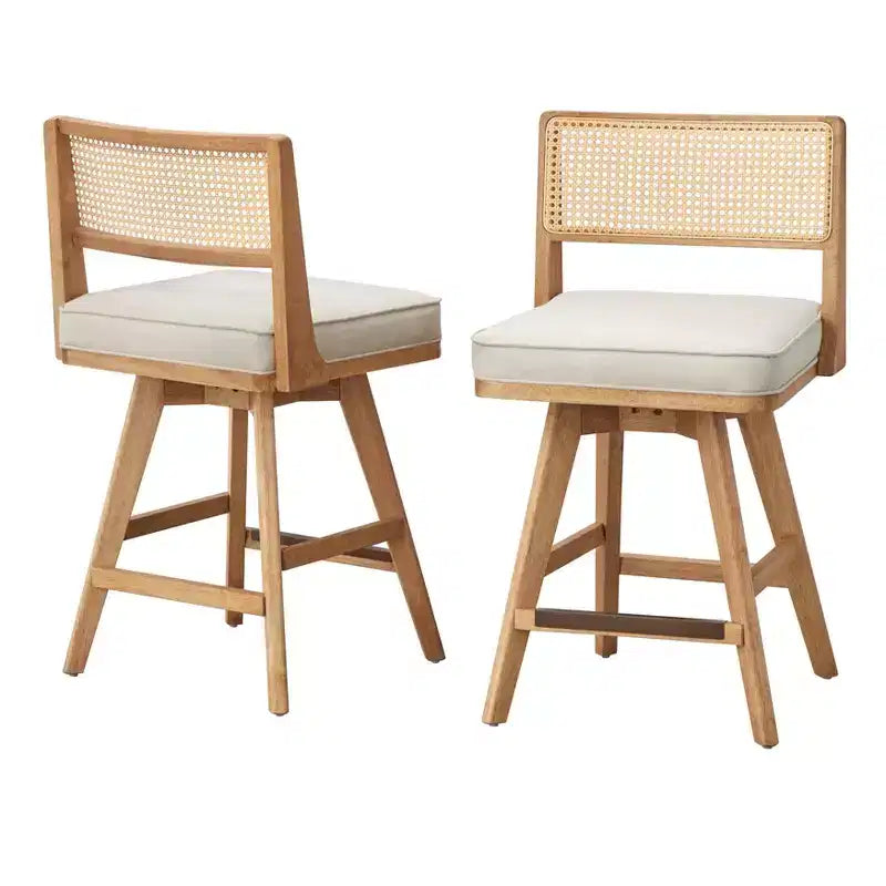 Buylateral Set of 2 Serena Swivel Counter Height Barstool Beige/Light Walnut