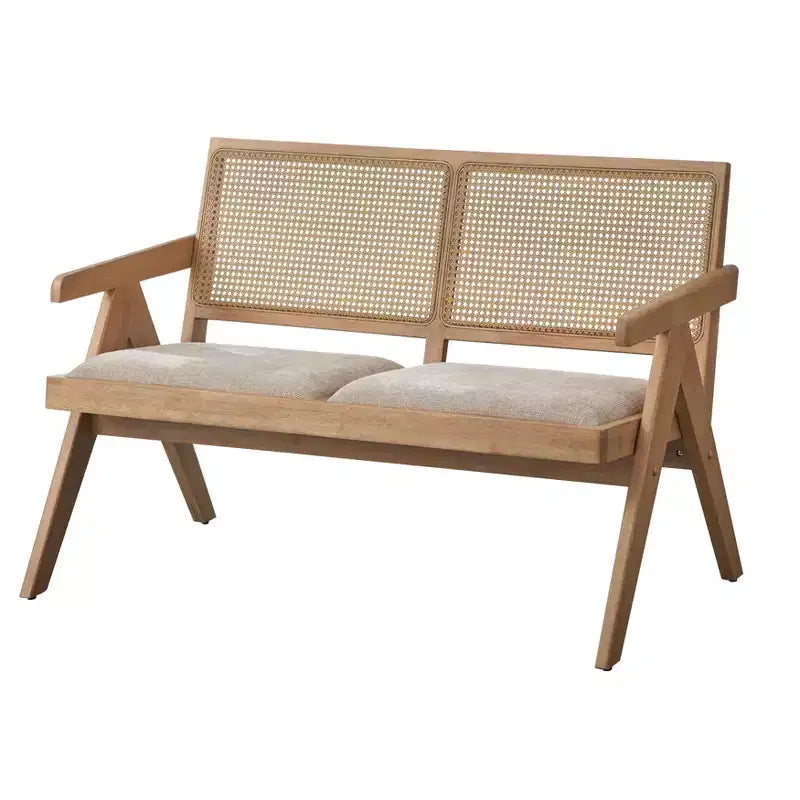 Lifestorey Baywood Mid Century Solid Wood Cane Arm Bench Light Oak