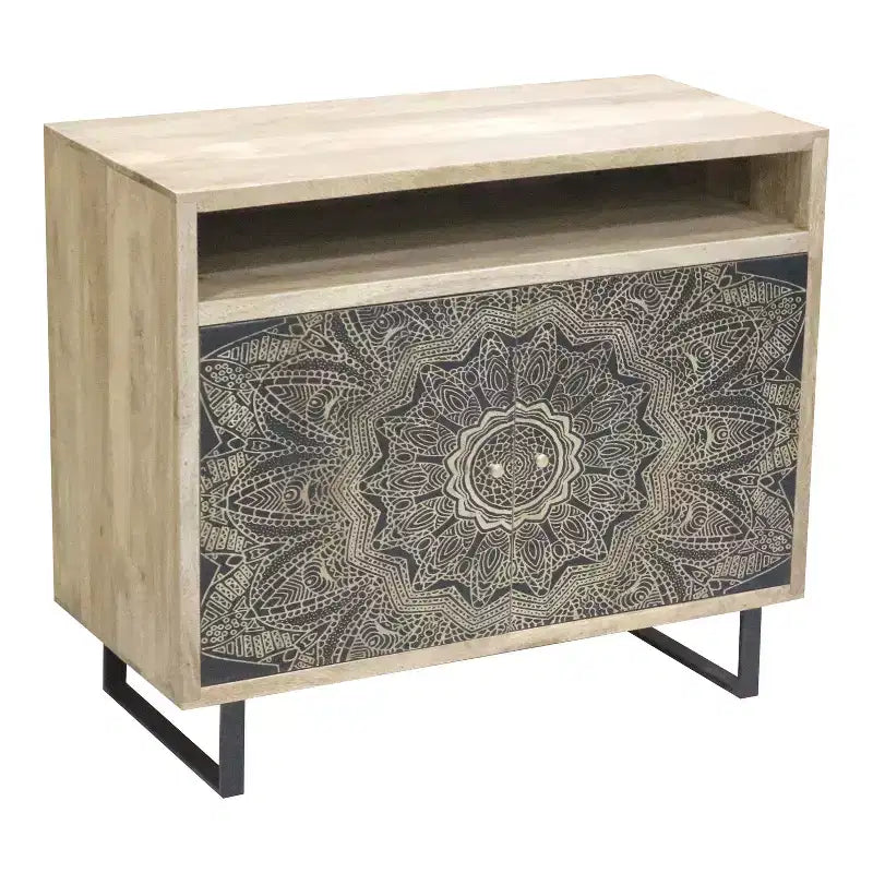 Kismire Bohemian Solid Mango Wood Accent Cabinet with Screen Printed Pattern Natural - HOMES: Inside + Out: Storage & Style