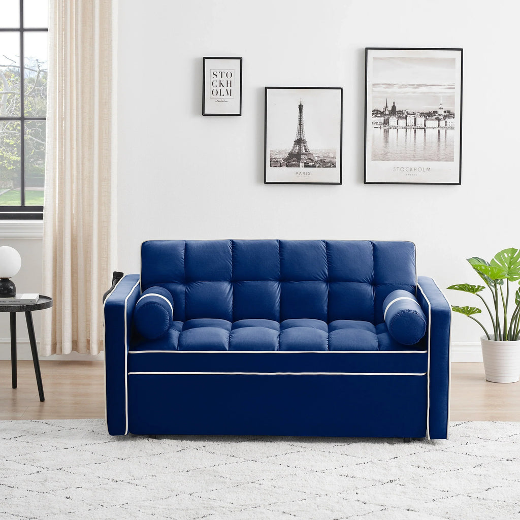 Velvet Convertible 55'' 2-Seater Sleeper Sofa with Pull-Out Bed, Adjustable Recline, Side Pockets, and Phone Holder