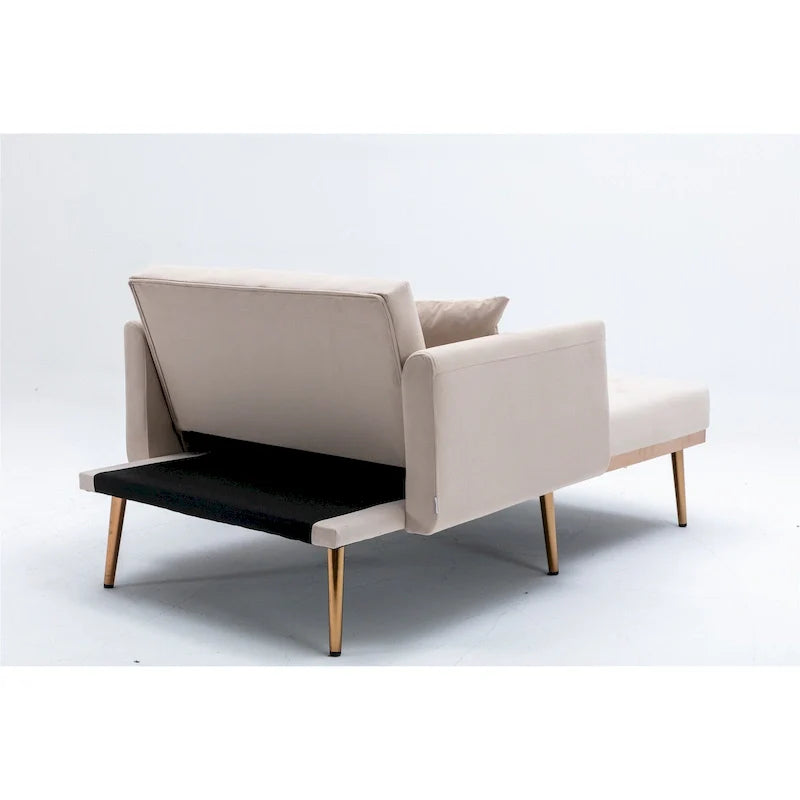 Velvet Upholstered Tufted Living Room Sleeper Sofa Chair With Rose Golden feet