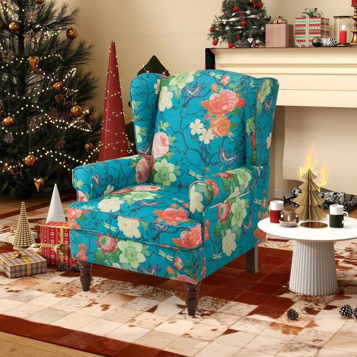Erommy Modern Accent Chair, High Back Armchair, Upholstered Fabric Button Single Sofa with Wooden Legs for Living Room