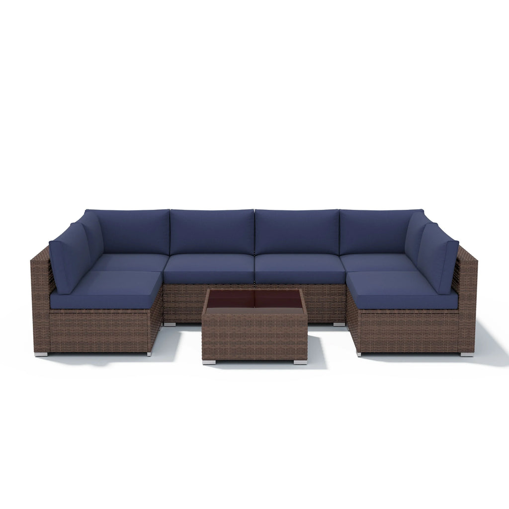 Wicker/ Steel 7-piece Outdoor Cushioned Sectional Sofa Set