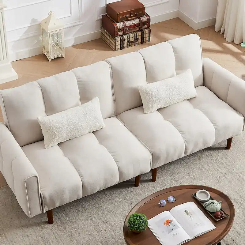 Μετατρεπόμενος καναπές-κρεβάτι futon με ρυθμιζόμενες θέσεις και ξύλινα πόδια