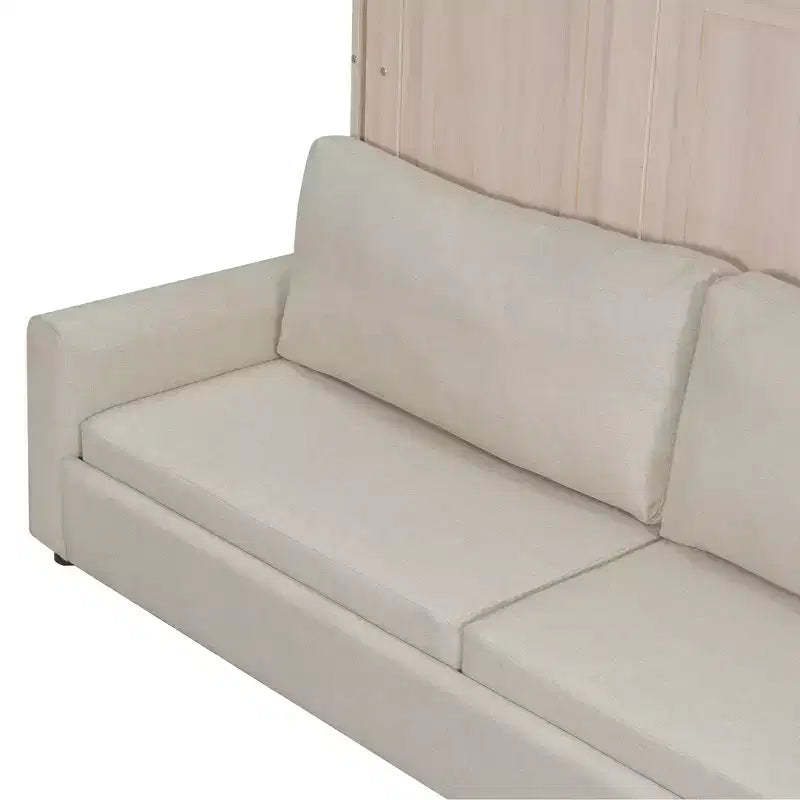 Επικλινές κρεβάτι Queen Size με καναπέ, ξύλινο ντουλάπι-κρεβάτι Queen με φωτισμό LED, πτυσσόμενο κρεβάτι τοίχου για ξενώνα, μπεζ