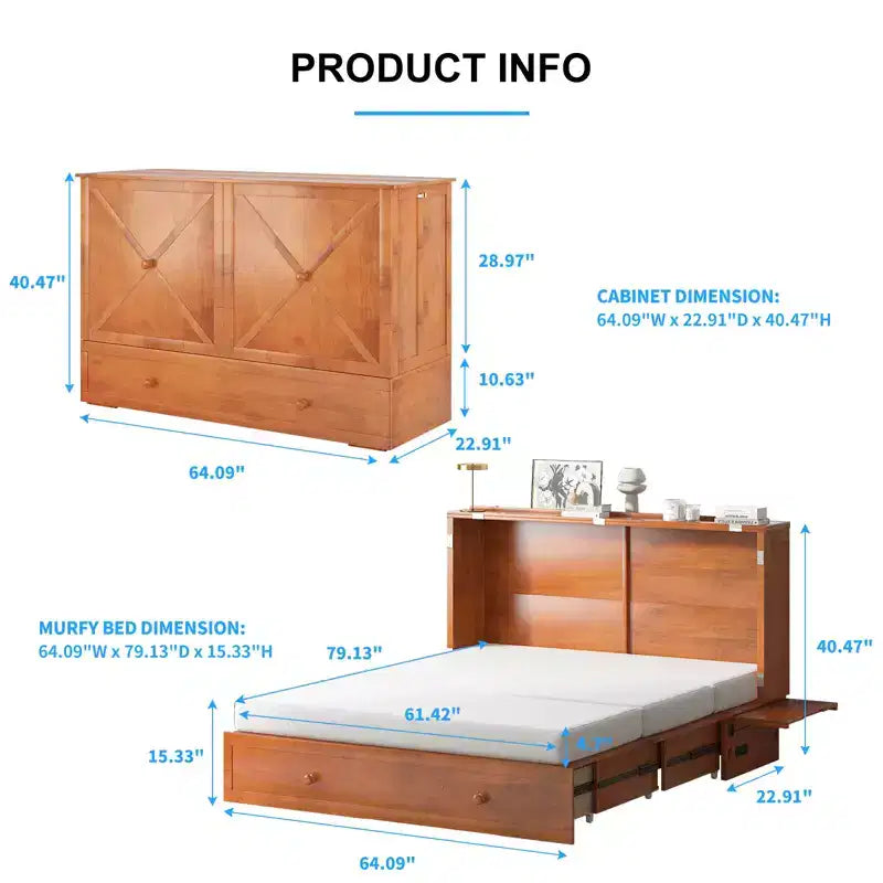 Mjkone Murphy Bed Queen, Αναδιπλούμενο κρεβάτι-ντουλάπι Cube με σταθμό φόρτισης & αποθηκευτικό χώρο