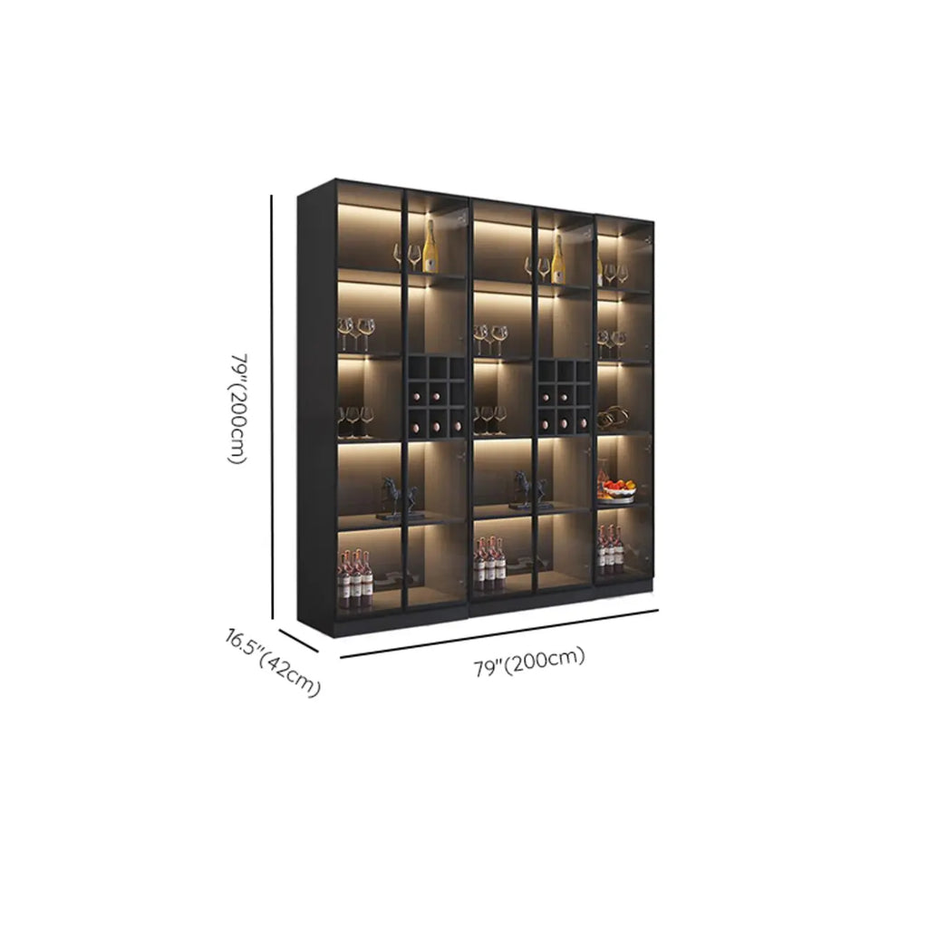 Minimalist Black Wooden Wine Rack Cabinet with Glass Door