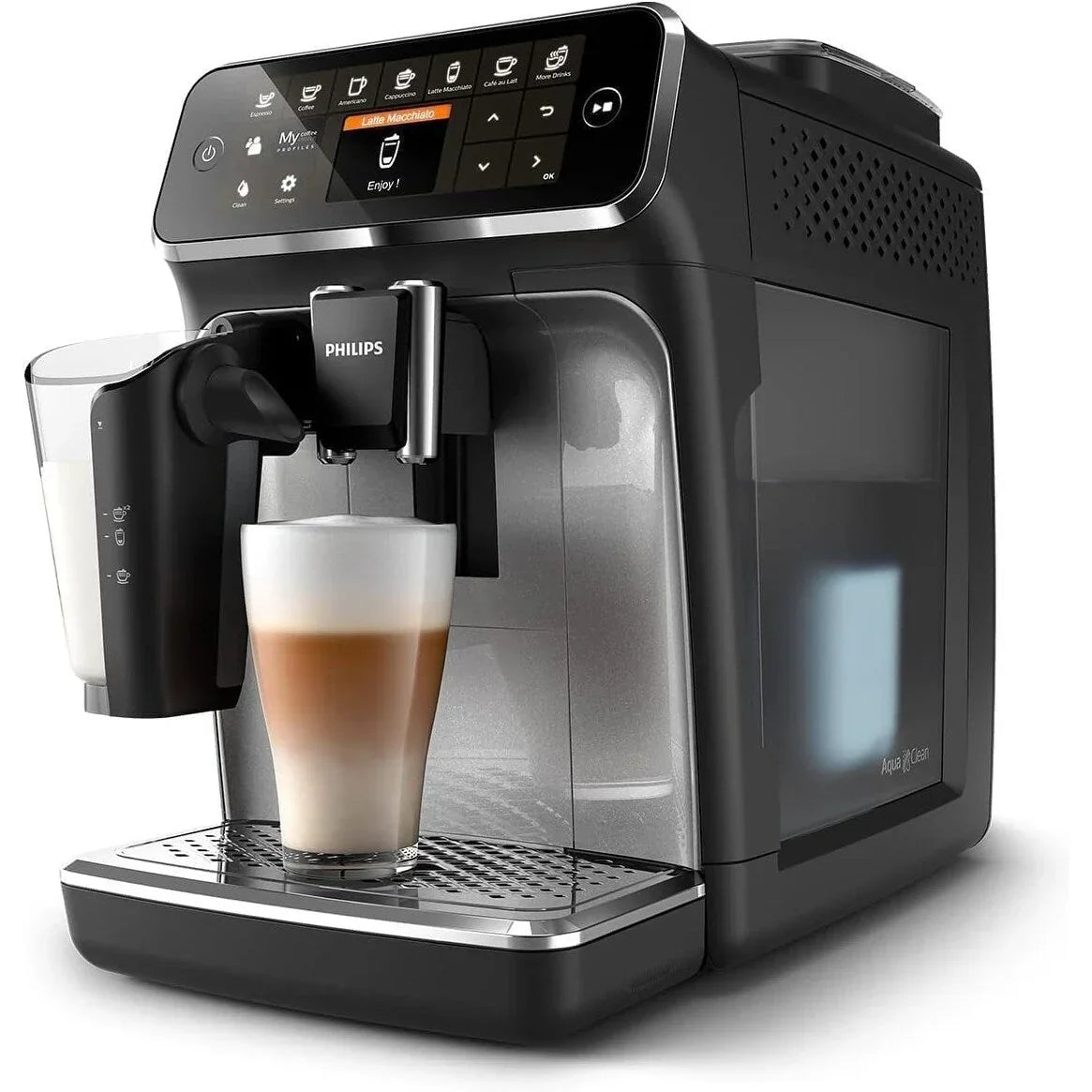 Premium Μηχανή Espresso, 12 Ζεστά/Κρύα Ροφήματα, Σύστημα LatteGo, Κεραμικός Μύλος, Μαύρο Χρώμιο