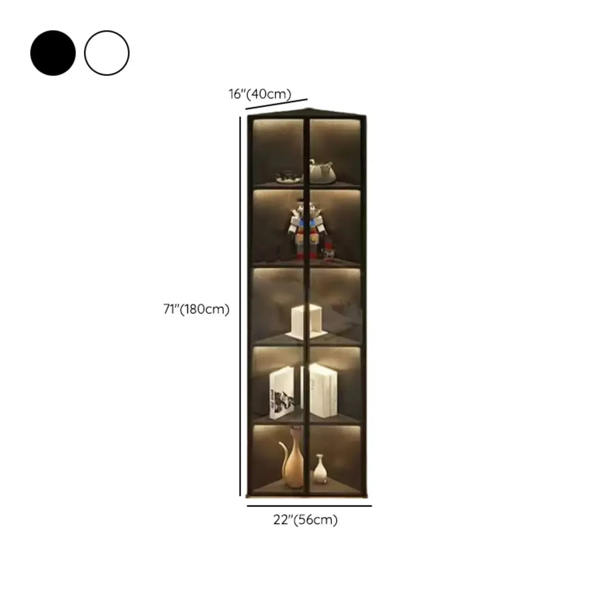 Modern Grey Metal Wood Corner Display Cabinet with Glass Door