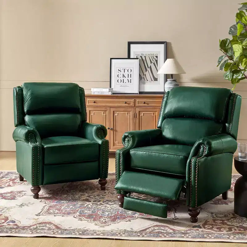 Σετ 2 Πολυθρόνων Elisabete Modern Wingback από Γνήσιο Δέρμα με Ανακλινόμενο Μηχανισμό και Διακοσμητικά Τρουκς για το Σαλόνι και την Κρεβατοκάμαρα| ART OF LIVING DESIGNS