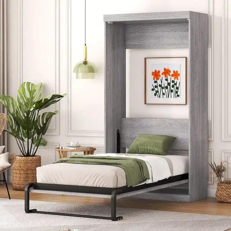 Επικλινές κρεβάτι (Murphy bed) μεγέθους μονό, που αναδιπλώνεται σε ντουλάπι, Γκρι