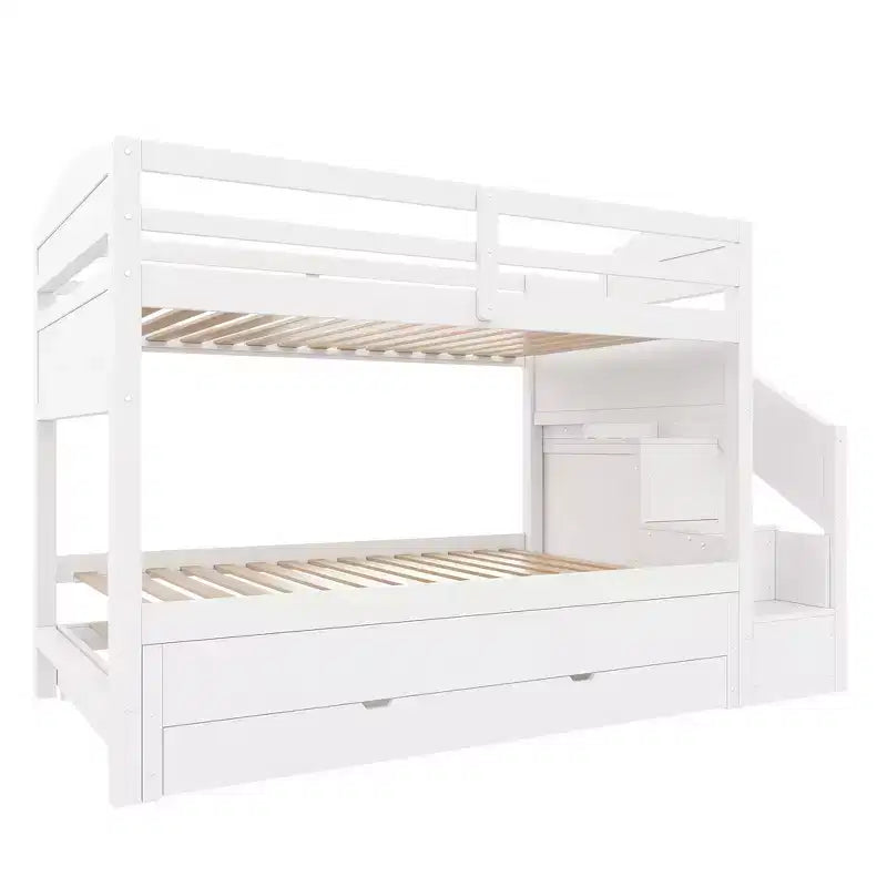 Κουκέτα Whisen Twin XL με πτυσσόμενο κρεβάτι, κουκέτα με αποθηκευτικό χώρο, κουκέτα από μασίφ ξύλο, σκάλα με αποθηκευτικούς χώρους, ντουλάπα, 3 συρτάρια, για παιδιά