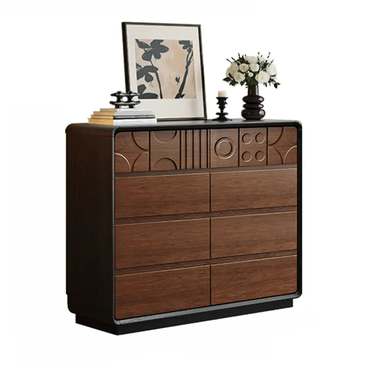 Ξύλινη συρταριέρα εμπνευσμένη από το Art Deco με γεωμετρικά σκαλίσματα