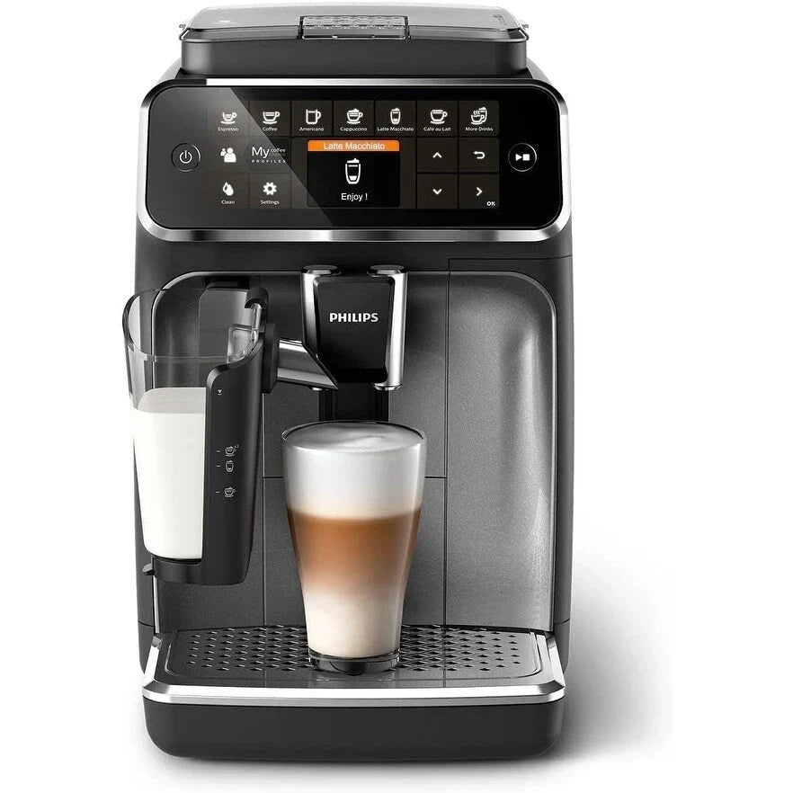 Premium Μηχανή Espresso, 12 Ζεστά/Κρύα Ροφήματα, Σύστημα LatteGo, Κεραμικός Μύλος, Μαύρο Χρώμιο