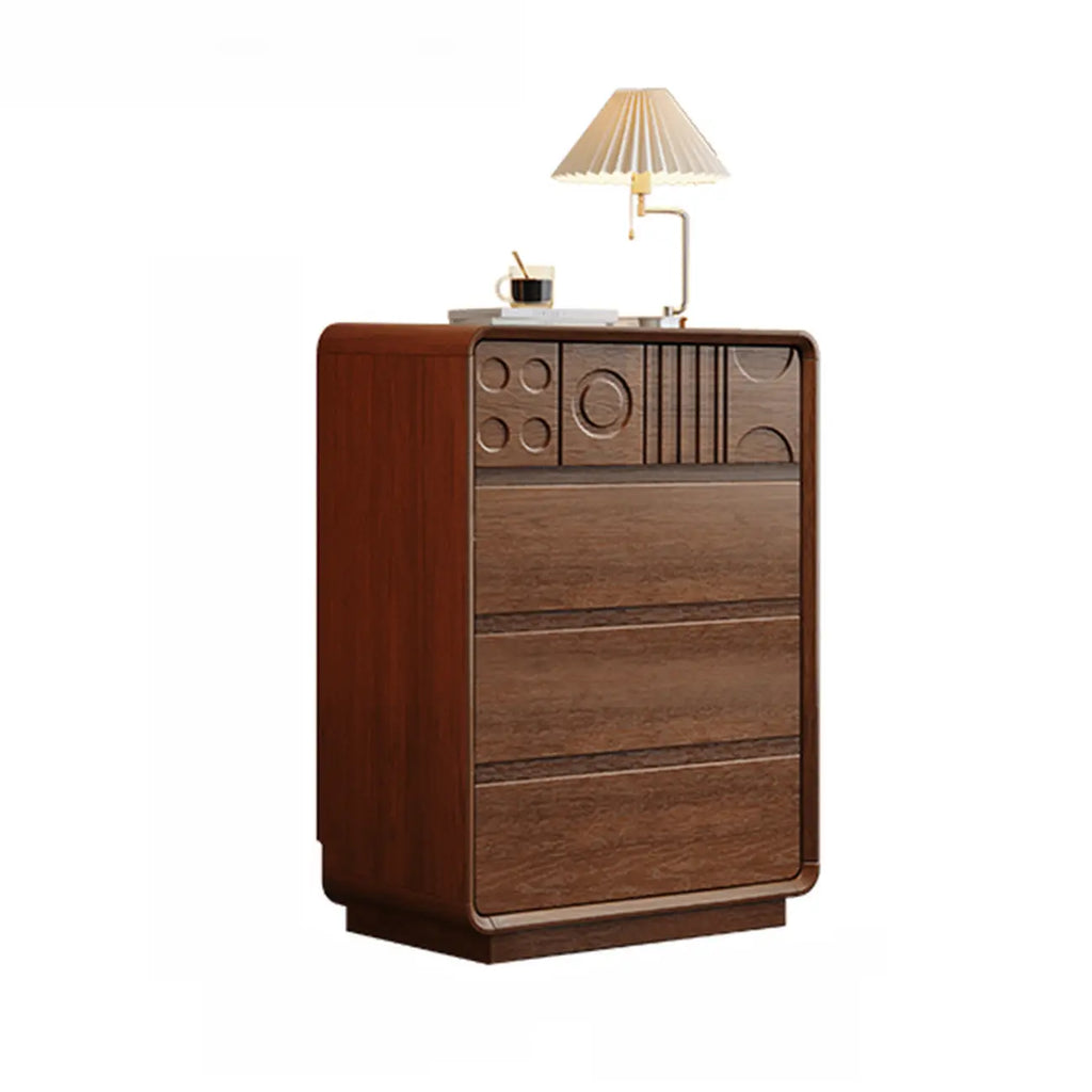 Ξύλινη συρταριέρα εμπνευσμένη από το Art Deco με γεωμετρικά σκαλίσματα