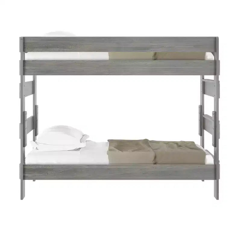 Κουκέτα Plank+Beam από μασίφ ξύλο σε στυλ αγροικίας, για δύο μονά κρεβάτια, κατάλληλη για ενήλικες
