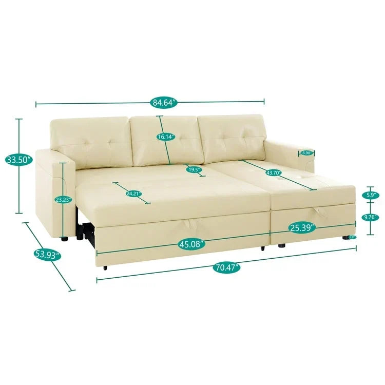Convertible Reversible Sectional Sofa with Pull-Out Sleeper Bed, Hidden Storage Chaise, and Durable Legs