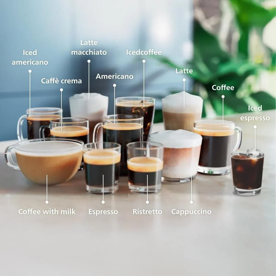 Premium Μηχανή Espresso, 12 Ζεστά/Κρύα Ροφήματα, Σύστημα LatteGo, Κεραμικός Μύλος, Μαύρο Χρώμιο