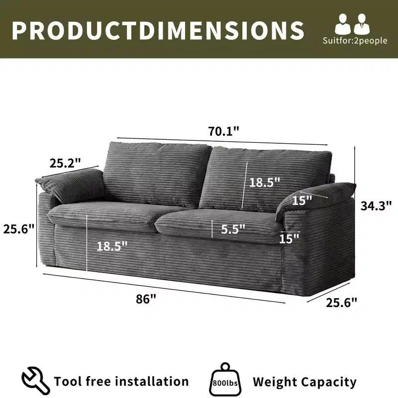 Καναπές Dyonery 86 Cloud Loveseat, Βαθύ Κάθισμα & Μαξιλάρια Φαρδύς Μπράτσων, Στιβαρός Σκελετός, Εργονομικός Σχεδιασμός που Επιτρέπει την Αναπνοή του Υφάσματος