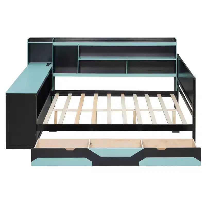 Gamer Hub Daybed με Γραφείο, Φώτα RGB, Σταθμό Φόρτισης, Συρτάρια Αποθήκευσης & Κεφαλάρι-Βιβλιοθήκη